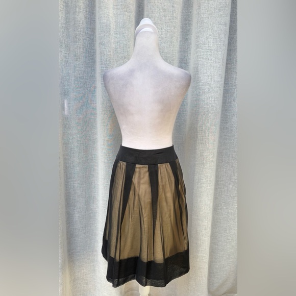 TeenFlo Canada black sheer tan pleated silk organza knee length skirt - Picture 3 of 11